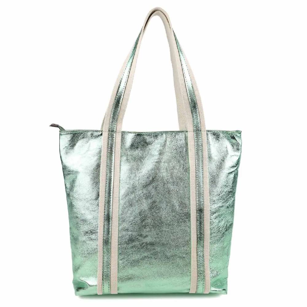 OBC Made In Italy DAMEN METALLIC ECHT LEDER HAND-TASCHE Shopper Schultertasche Tote Bag Umhängetasche Ledertasche Din-A4 Handtasche Beuteltasche