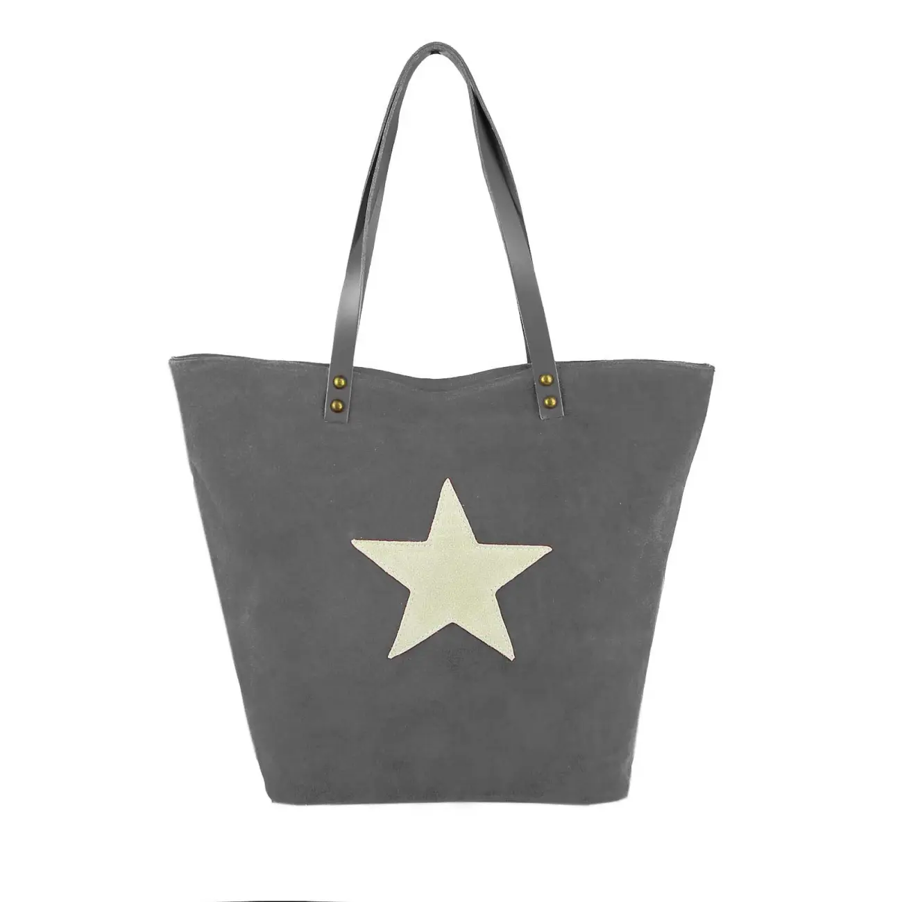 OBC Made In Italy Damen Tasche Leder Velourleder Wildleder Stern Shopper Schultertasche Umhängetasche