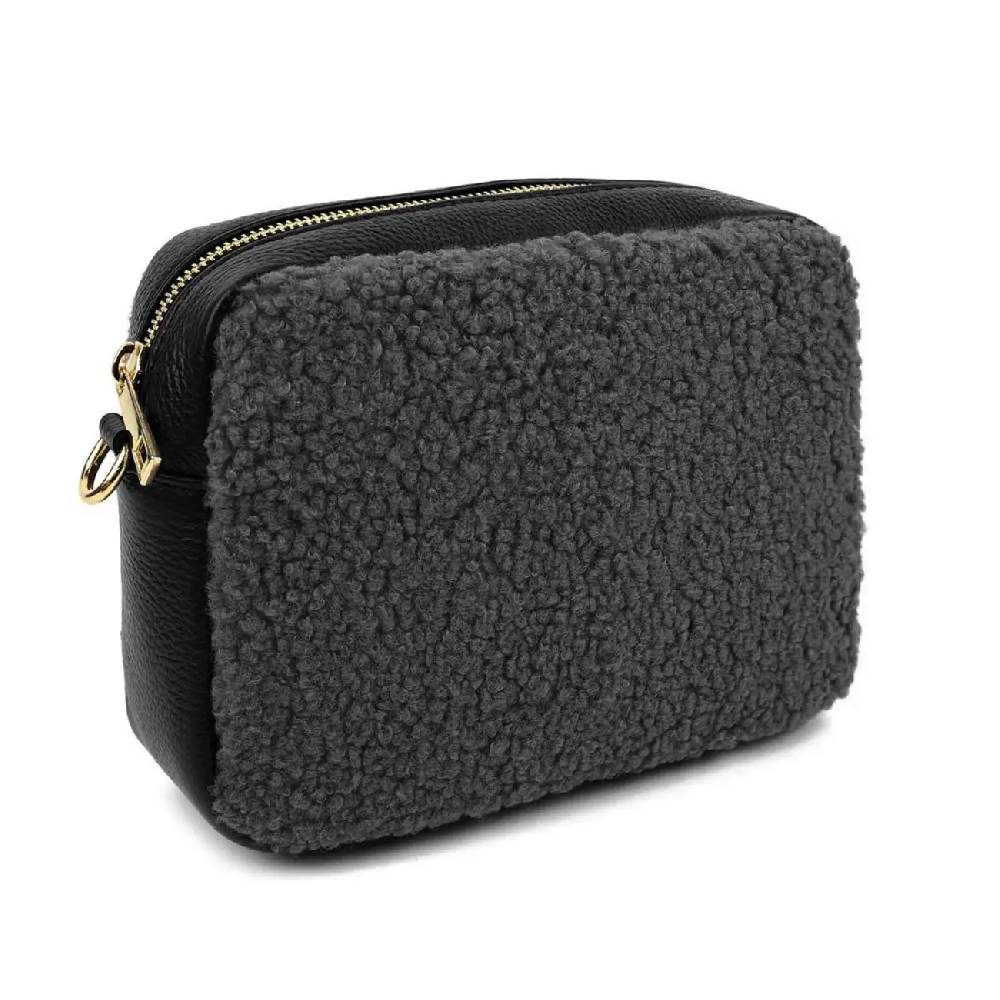 OBC Made In Italy Damen Teddy Tasche Schultertasche Pelz Bodybag Ledertasche Umhängetasche Kunstfell Crossover Damentasche Crossbody Plüsch Felltasche Wintertasche