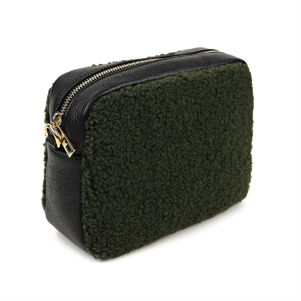 OBC Made In Italy Damen Teddy Tasche Schultertasche Pelz Bodybag Ledertasche Umhängetasche Kunstfell Crossover Damentasche Crossbody Plüsch Felltasche Wintertasche