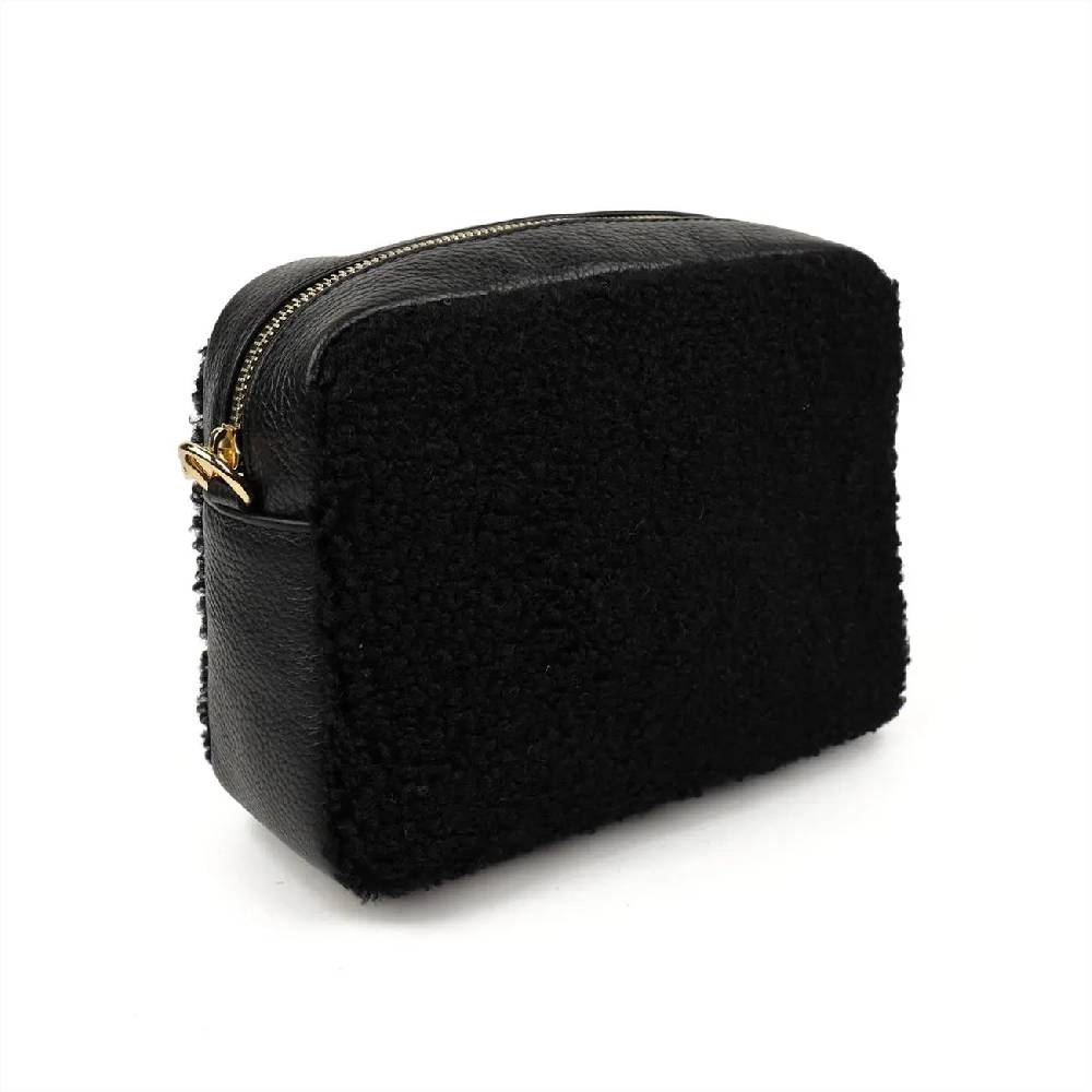 OBC Made In Italy Damen Teddy Tasche Schultertasche Pelz Bodybag Ledertasche Umhängetasche Kunstfell Crossover Damentasche Crossbody Plüsch Felltasche Wintertasche