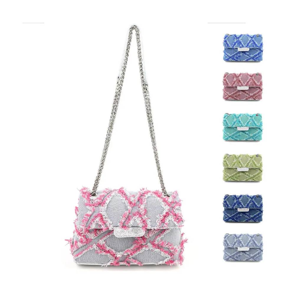 OBC MADE IN ITALY Damen Vintage Jeans Denim Leder Tasche Kettengriff Umhängetasche Clutch Jeanstasche Schultertasche Umhängetasche gesteppte Used Look Cross Over Body Bag OBC MADE IN ITALY Damen Vintage Jeans Denim Leder Tasche Kettengriff Umhängetasche Clutch Jeanstasche Schultertasche Umhängetasche gesteppte Used Look Cross Over Body Bag