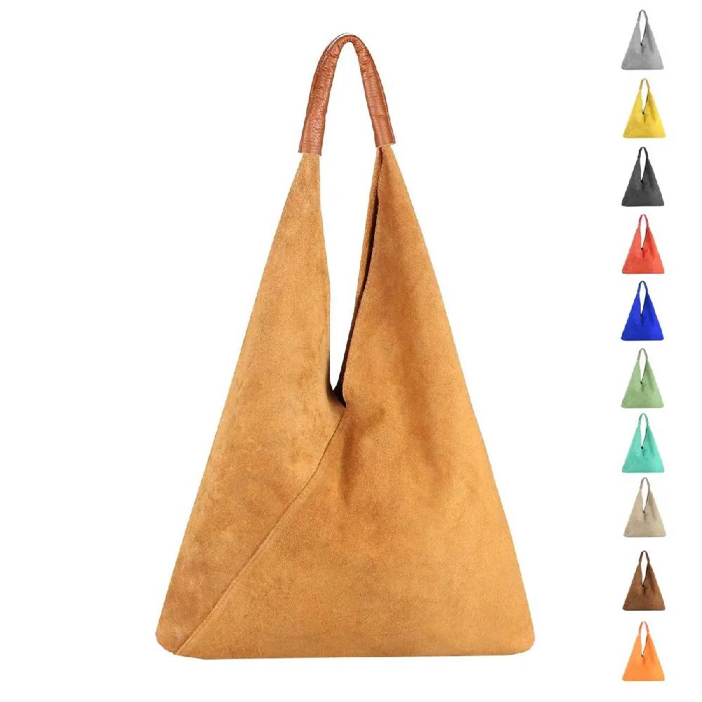 OBC Made in Italy Damen XXL Leder Tasche Handtasche Wildleder Shopper Schultertasche