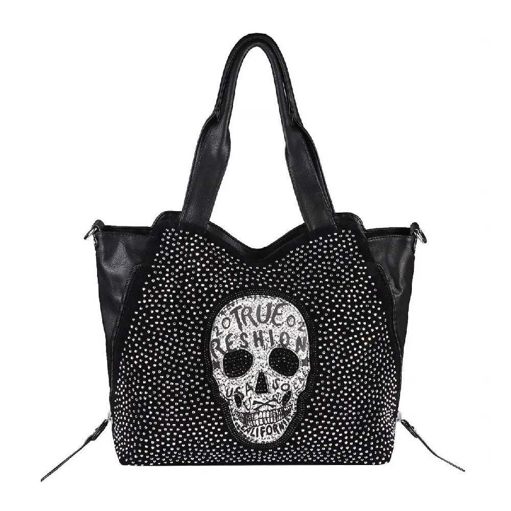 OBC XXL Damen Totenkopf Tasche Handtasche Skulls Shopper Beuteltasche Schultertasche Umhängetache Reisetasche Weekender Schädel Gothic Bag