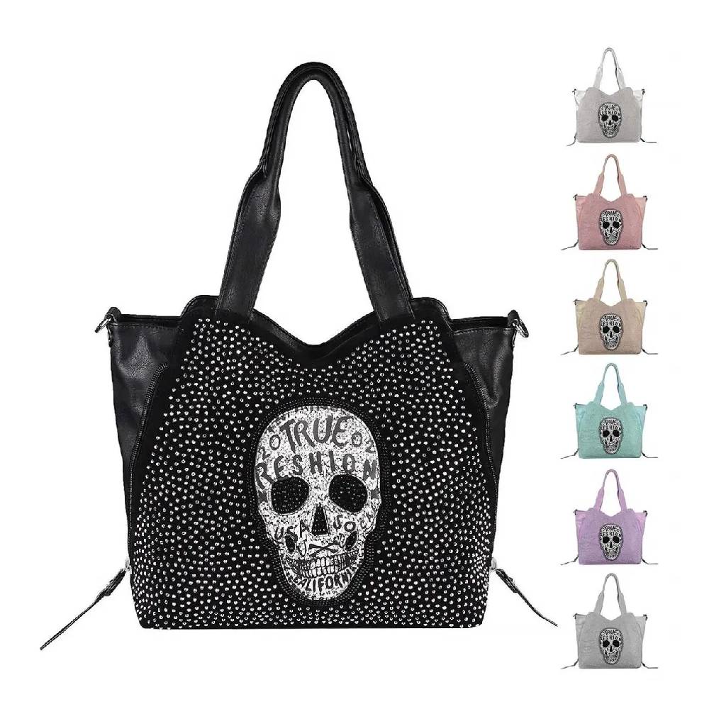 OBC XXL Damen Totenkopf Tasche Handtasche Skulls Shopper Beuteltasche Schultertasche Umhängetache Reisetasche Weekender Schädel Gothic Bag