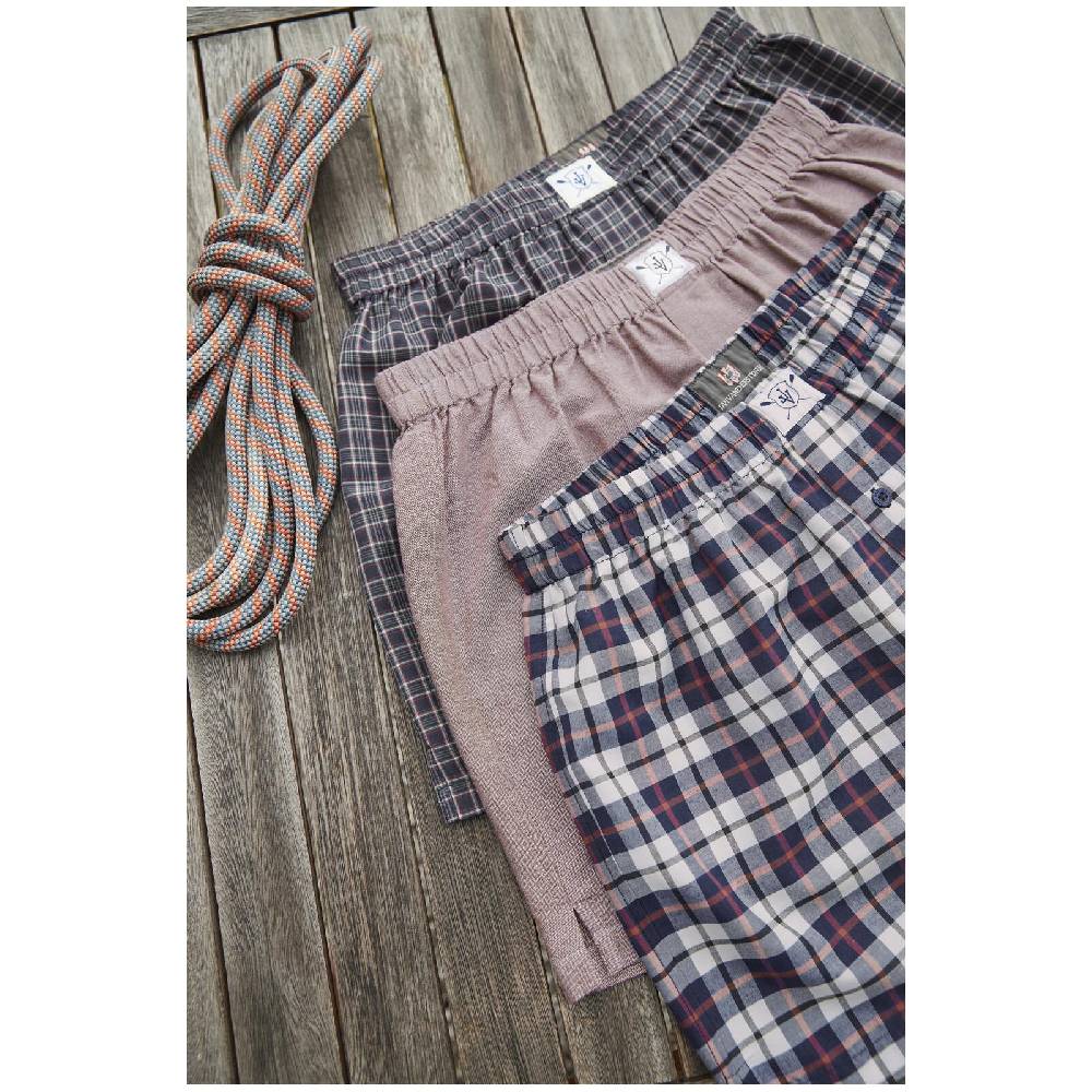 Jan Vanderstorm 3er Pack Boxershorts MARKKU Dunkelblau Rot Gemustert