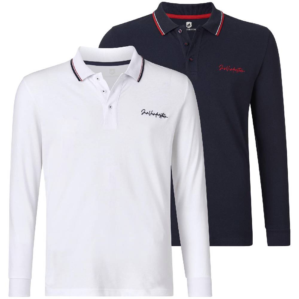 Jan Vanderstorm Doppelpack Langarm-Poloshirt TEUVO weiß dunkelblau