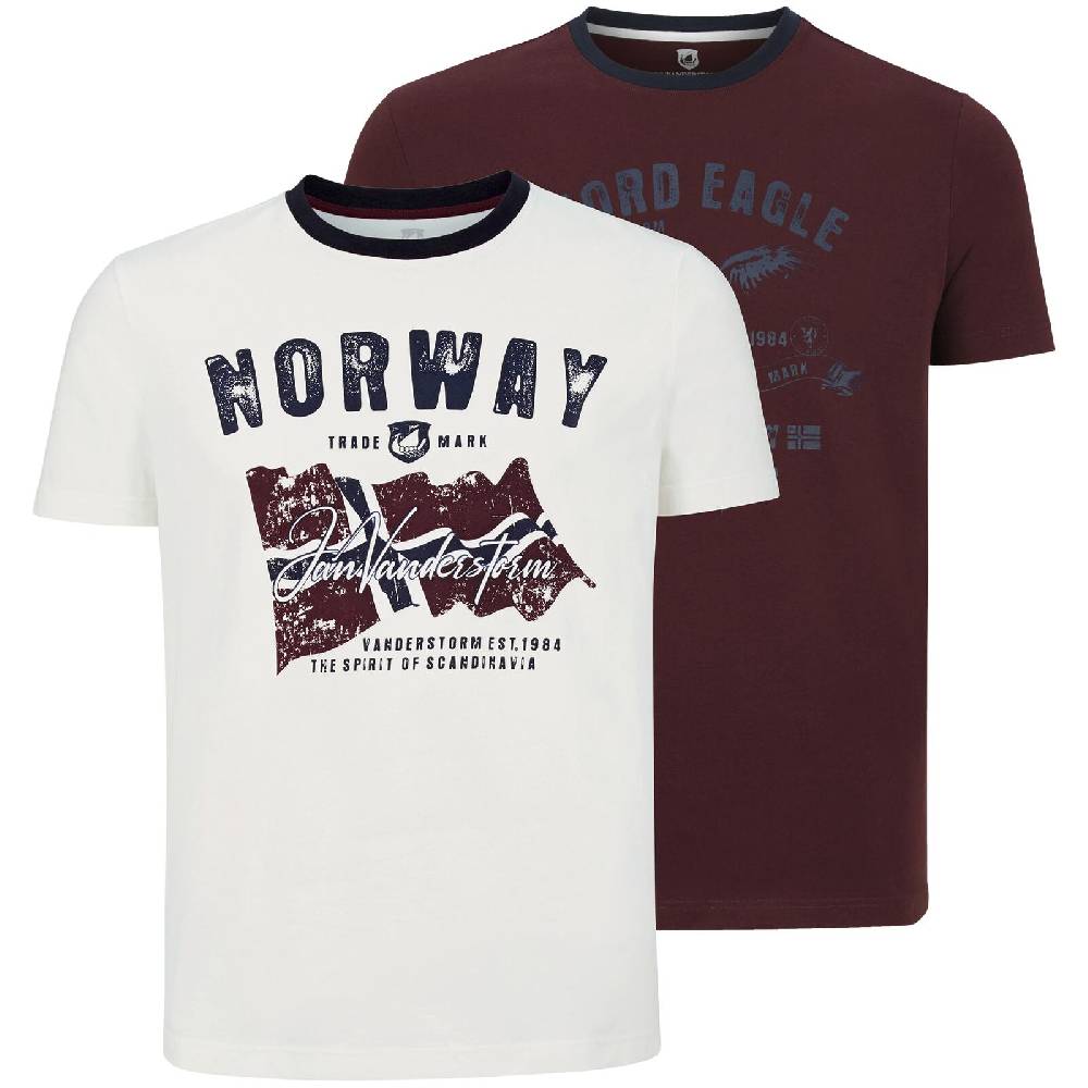 Jan Vanderstorm Doppelpack T-Shirt TORAN wollweiß dunkelrot