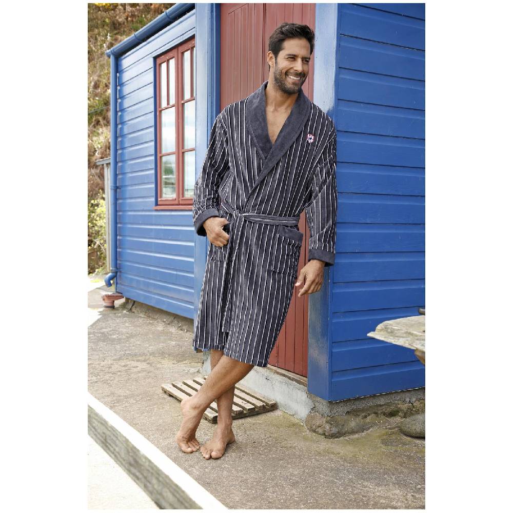 Jan Vanderstorm Bademantel RODIN Grau Gestreift
