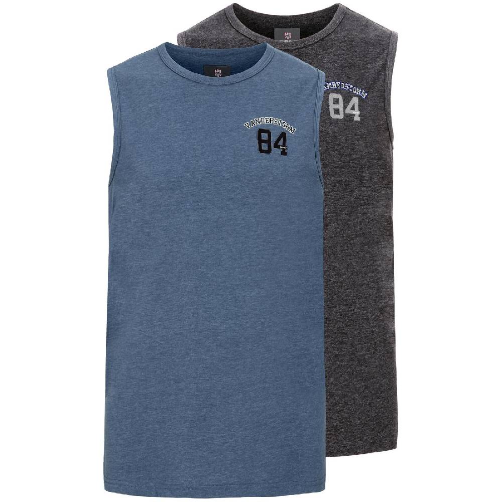 Jan Vanderstorm Doppelpack Tanktop PORO blau grau