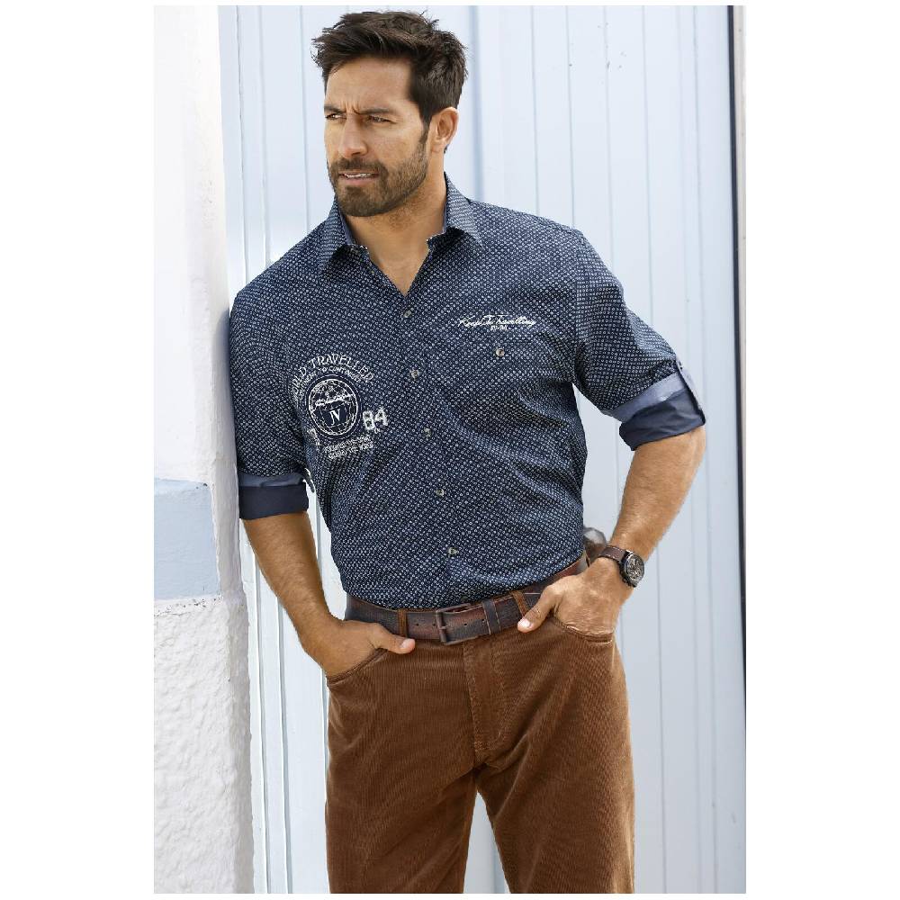 Jan Vanderstorm Hemd RAIKO Dunkelblau Gemustert