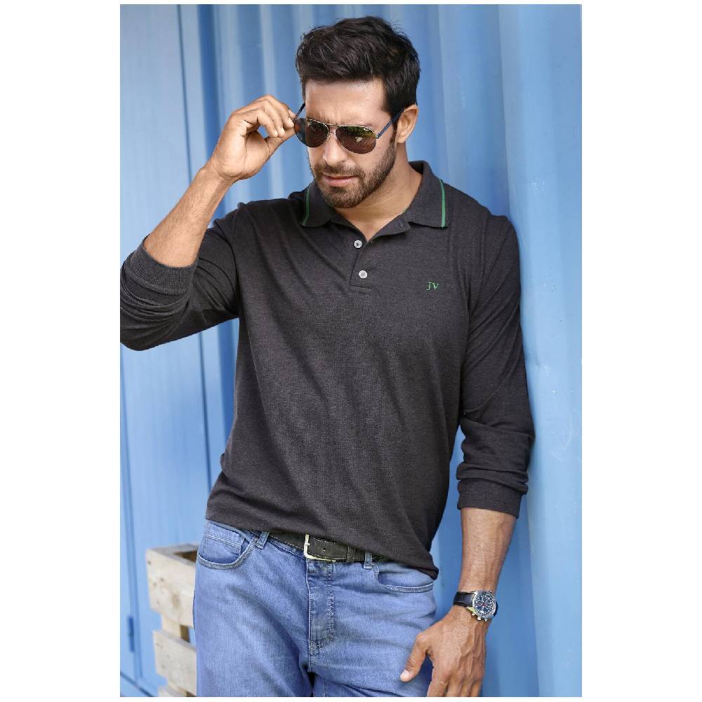 Jan Vanderstorm Langarm-Poloshirt ELLIS Dunkelgrau