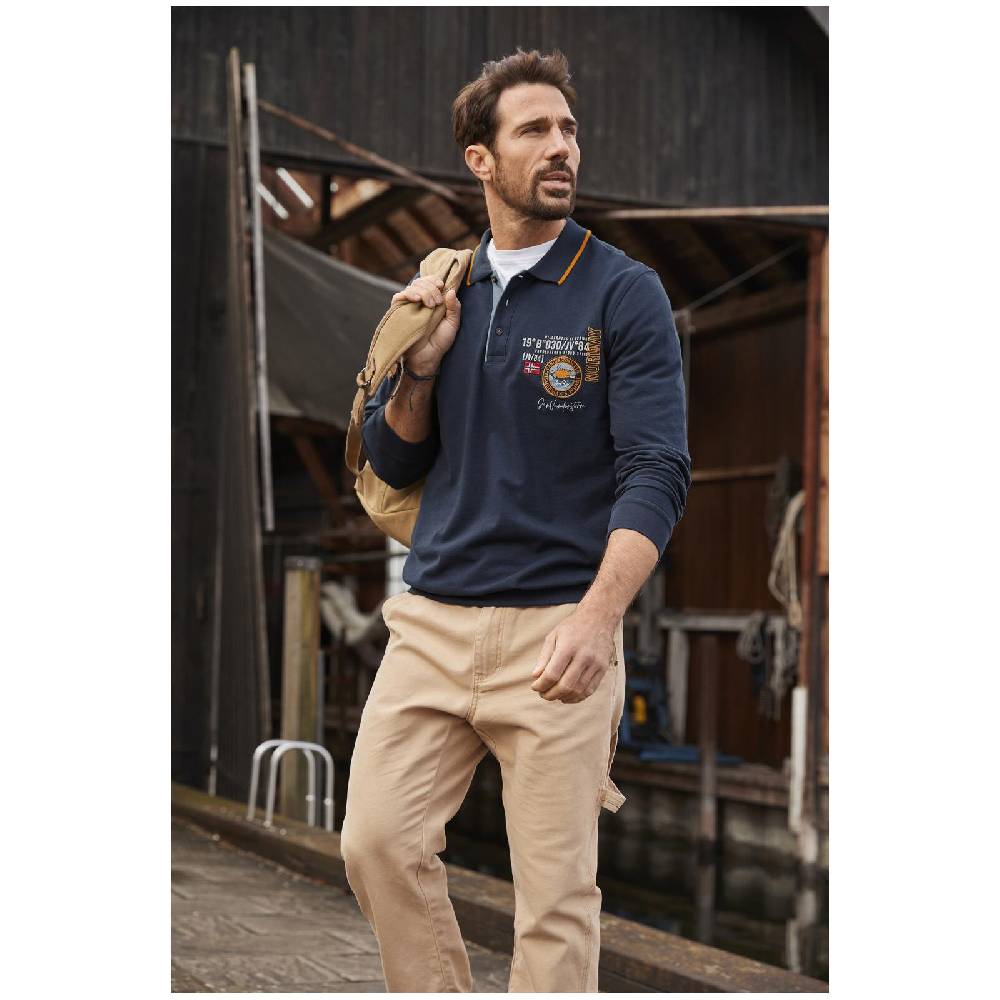 Jan Vanderstorm Langarm-Poloshirt LOKI Dunkelblau