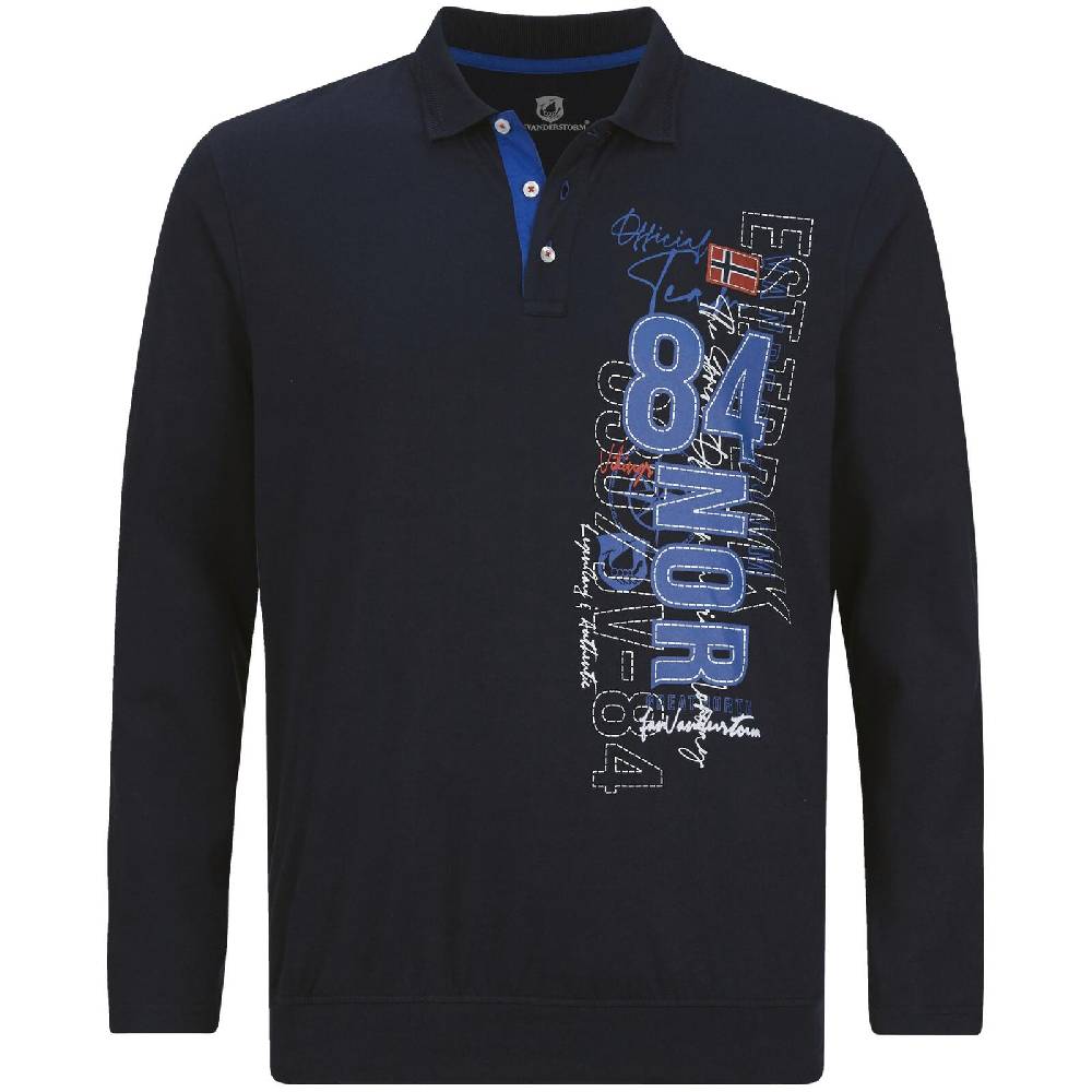 Jan Vanderstorm Langarm-Poloshirt NOAM dunkelblau