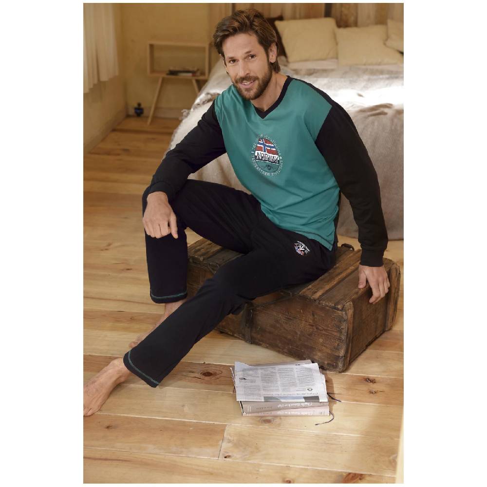 Jan Vanderstorm Schlafanzug OSMUND Petrol Schwarz