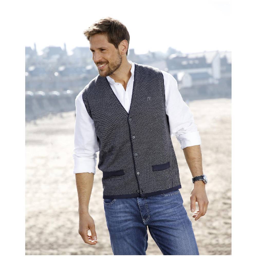 Jan Vanderstorm Strickweste TANE Blau Gemustert