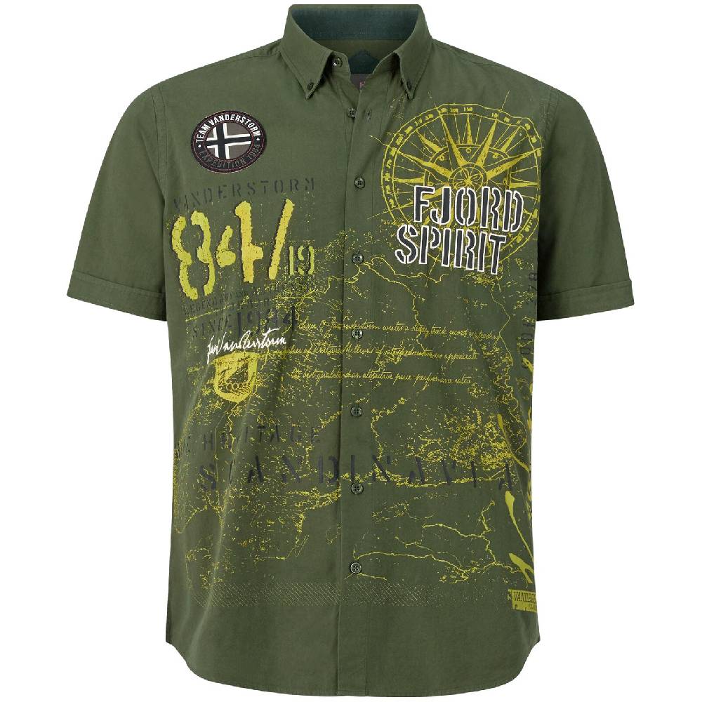Jan Vanderstorm Kurzarmhemd CHRISTMAR grün bedruckt