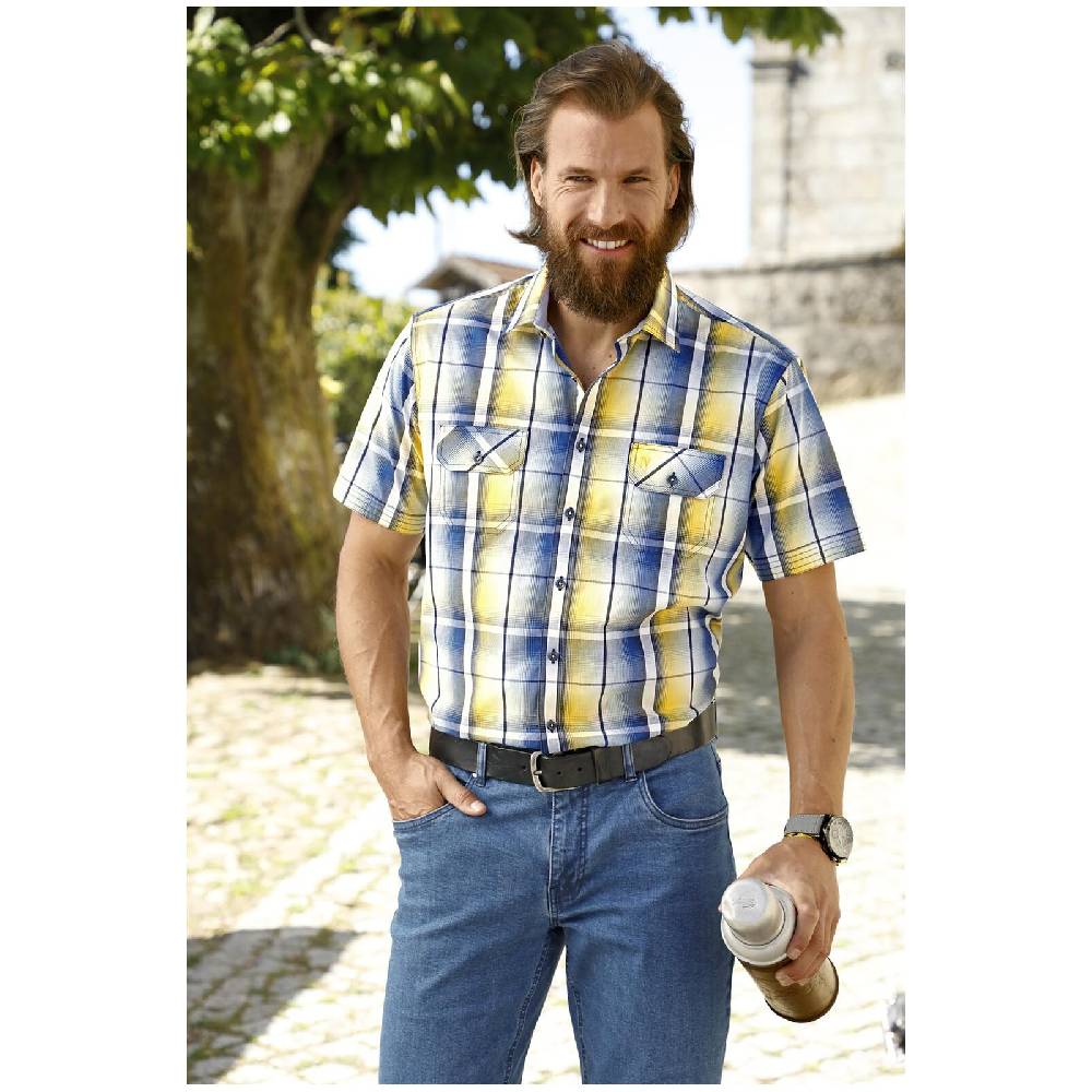 Jan Vanderstorm Kurzarmhemd JARLE Blau Gelb Kariert