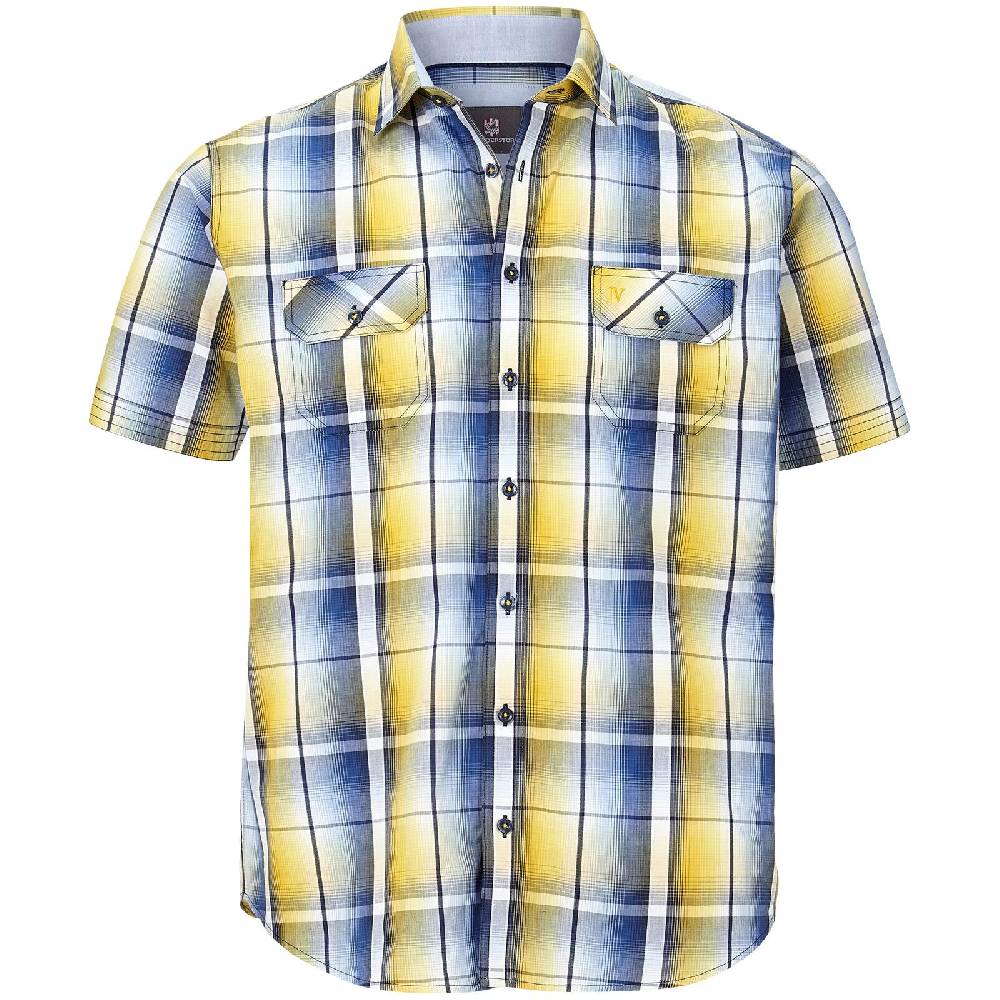 Jan Vanderstorm Kurzarmhemd JARLE blau gelb kariert