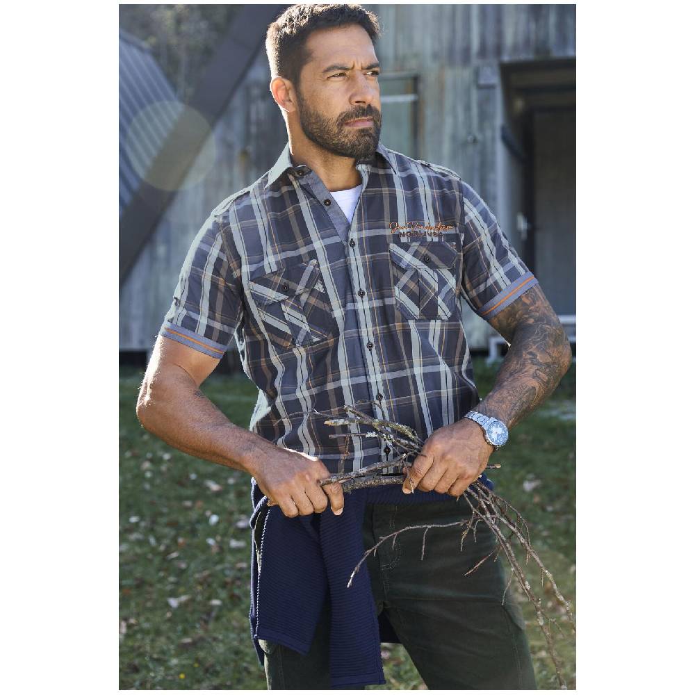 Jan Vanderstorm Kurzarmhemd KJEDUR Dunkelblau Kariert