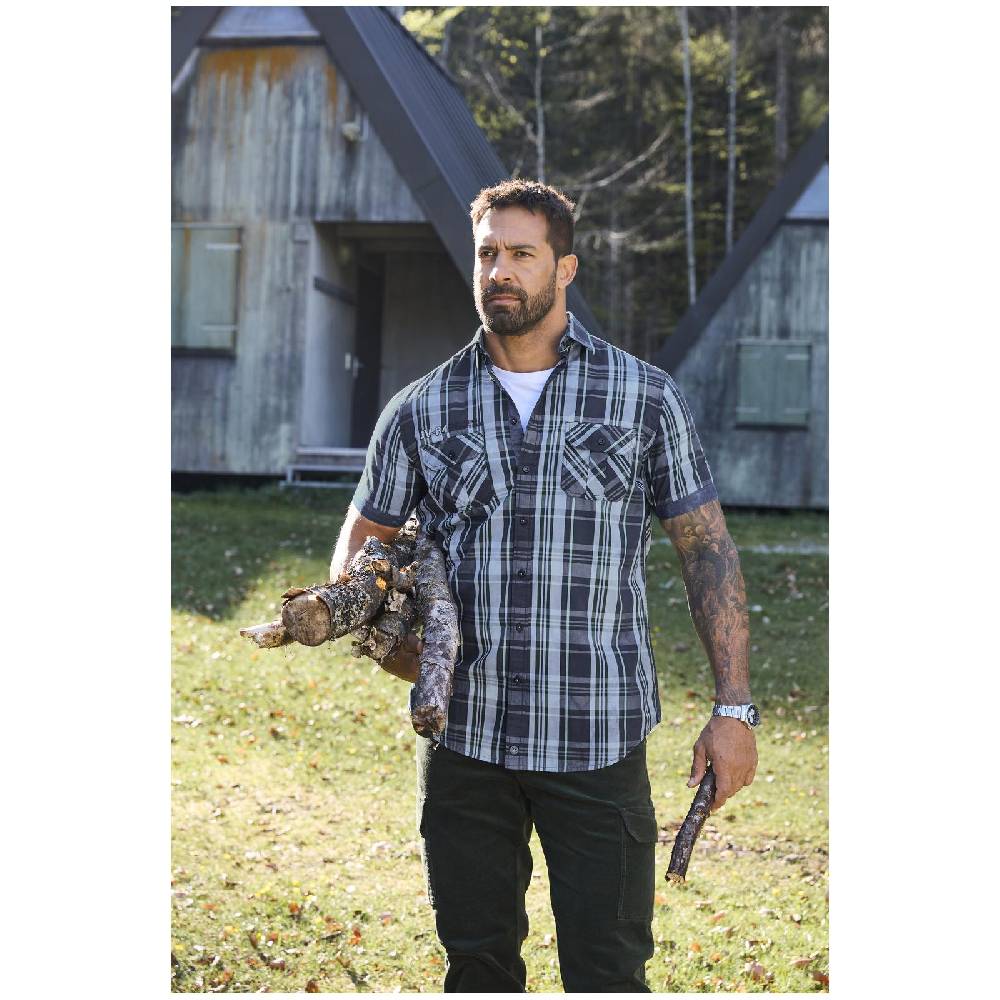 Jan Vanderstorm Kurzarmhemd LANDOTAN Dunkelblau Kariert