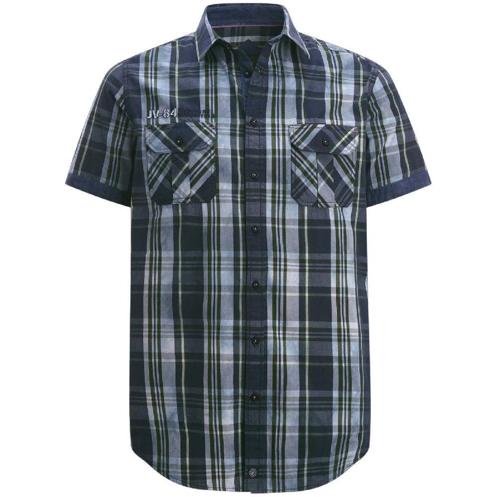 Jan Vanderstorm Kurzarmhemd LANDOTAN dunkelblau kariert