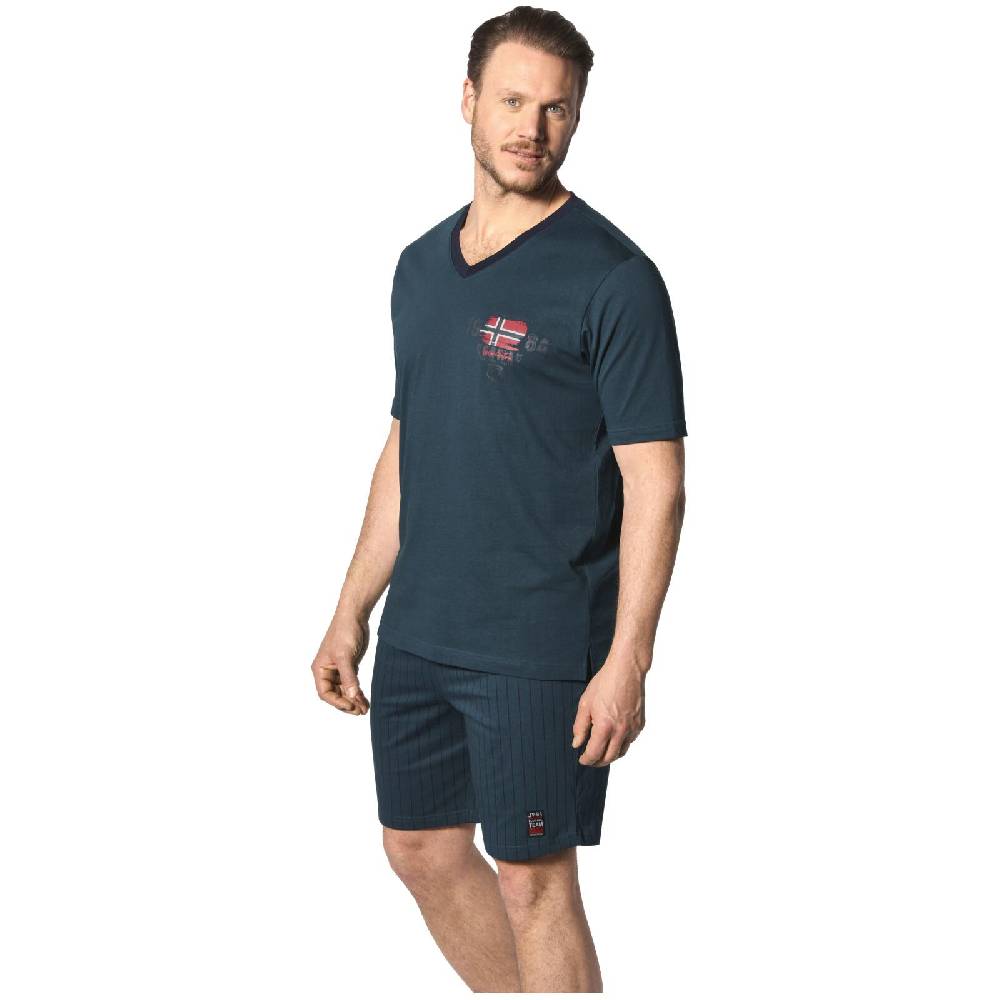 Jan Vanderstorm Kurze Schlafhose BARO Petrol Gestreift