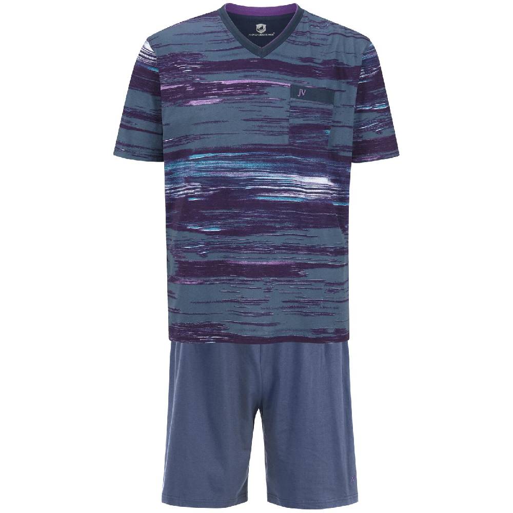 Jan Vanderstorm Kurzer Schlafanzug HERMOD blau gemustert