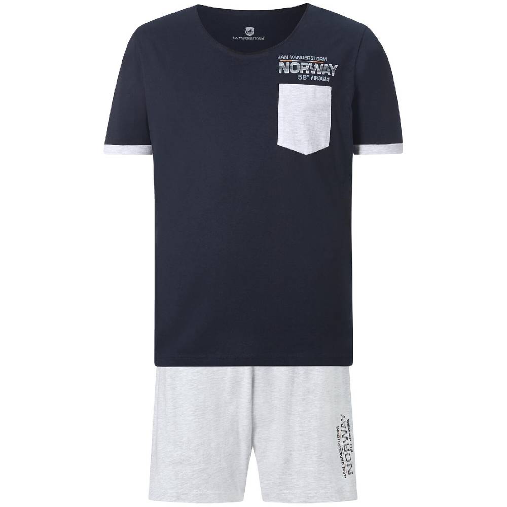 Jan Vanderstorm Kurzer Schlafanzug VERBRAND dunkelblau hellgrau
