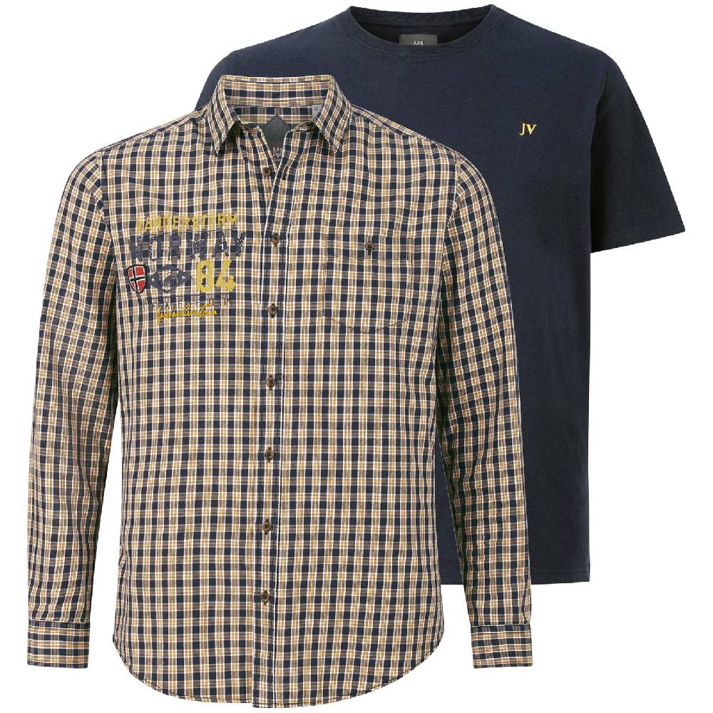 Jan Vanderstorm Set Hemd und T-Shirt RATFRIED dunkelblau kariert