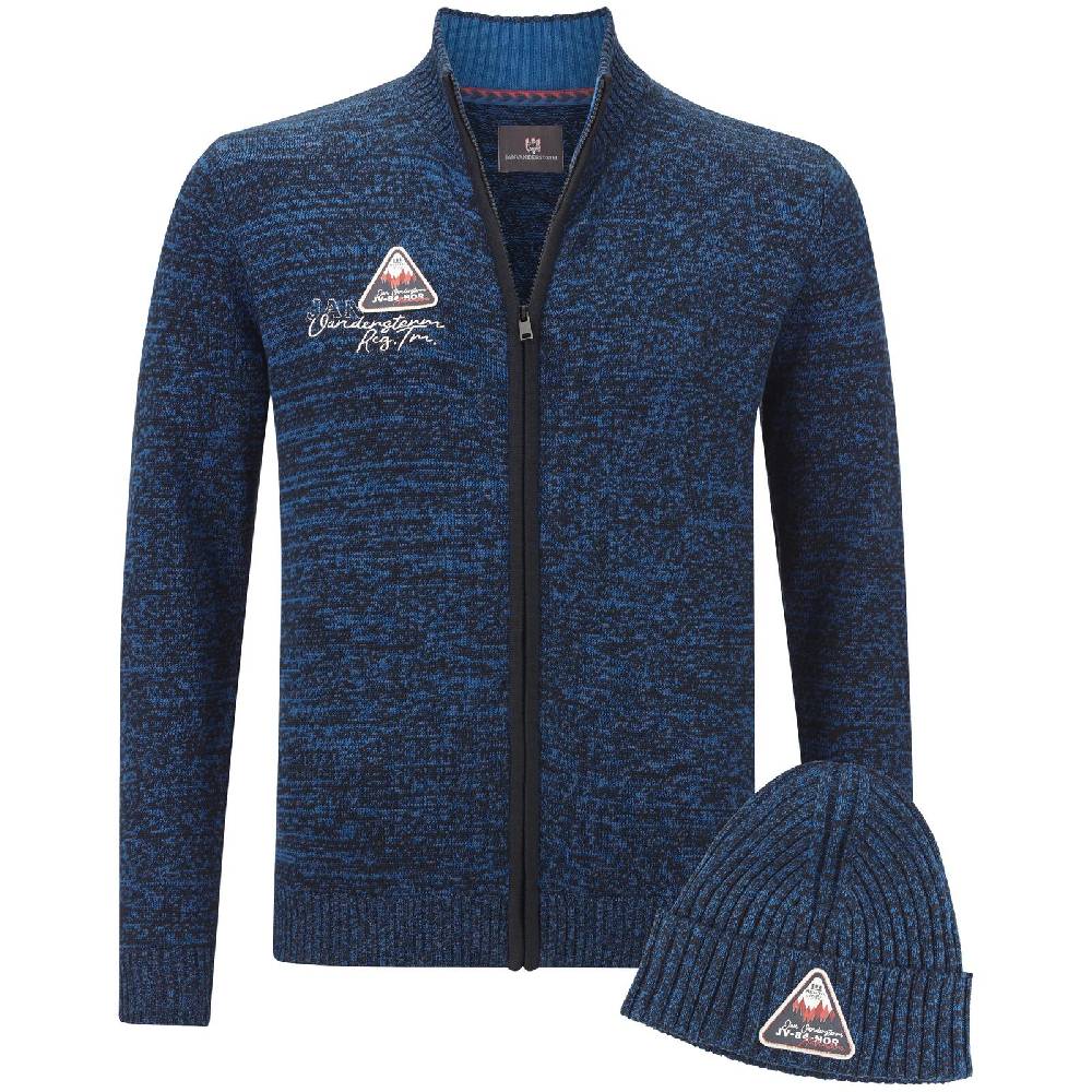 Jan Vanderstorm Strickjacke mit Mütze APKE blau melange