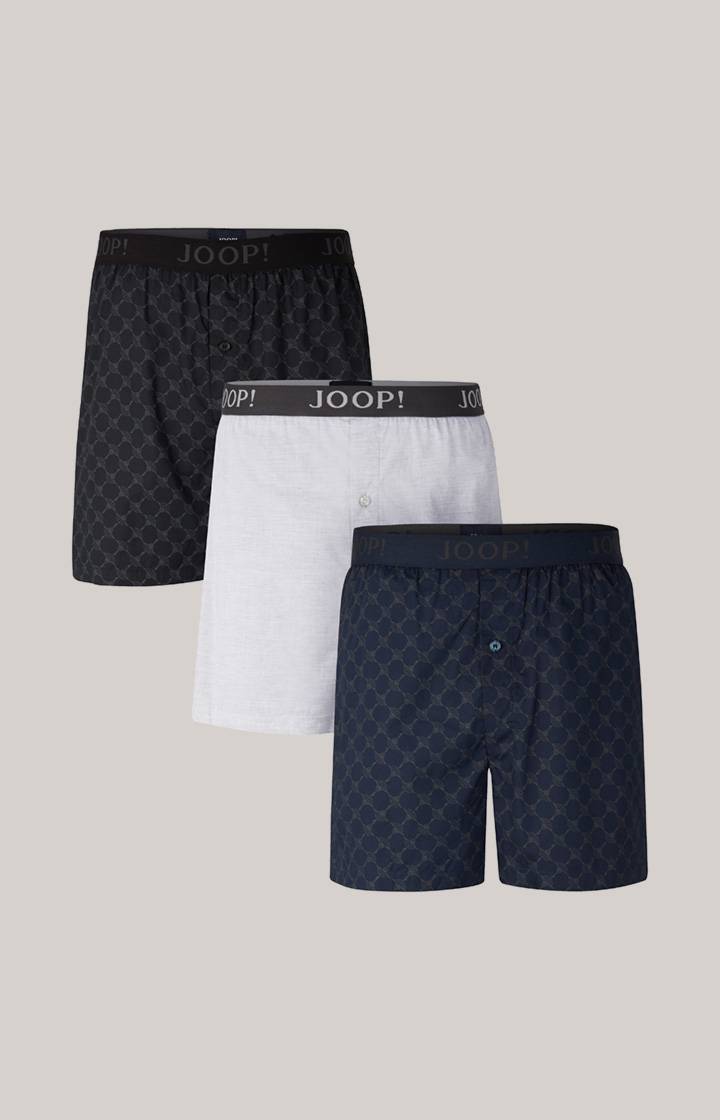 Joop 3er-Pack Fine Cotton Boxer in Hellgrau/Schwarz/Dunkelblau