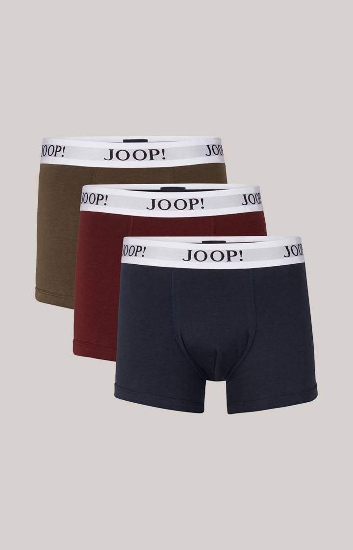 Joop 3er-Pack Fine Cotton Stretch Boxer in Dunkelblau/Bordeaux/Oliv