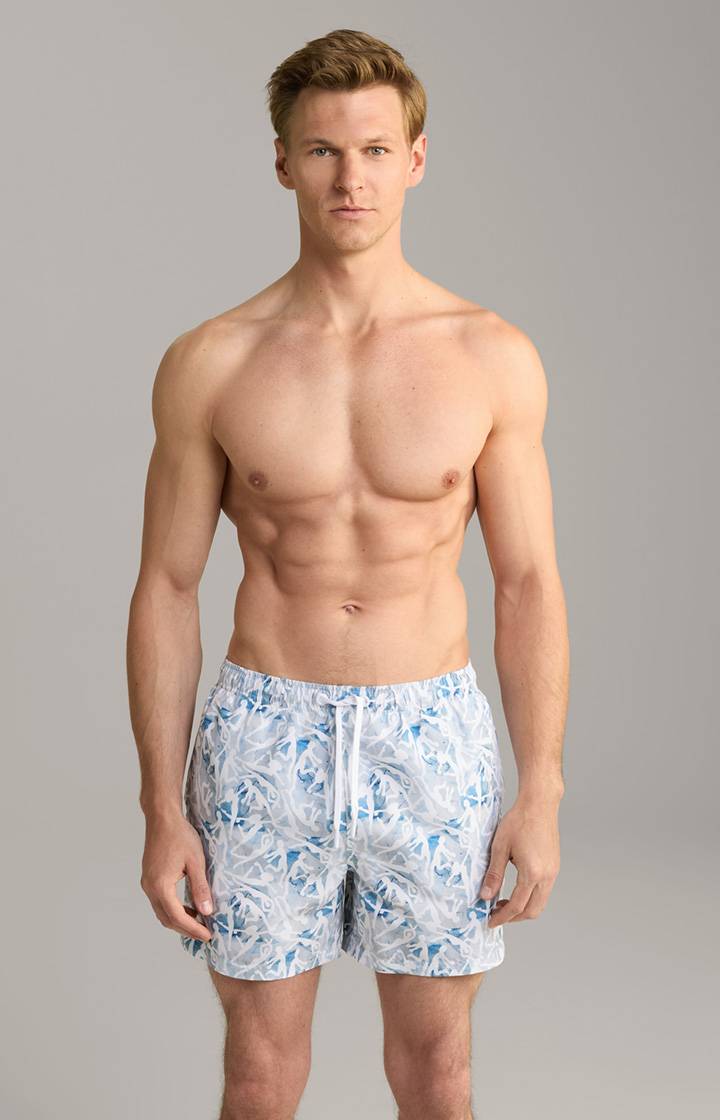 Joop Badeshorts Nissi Beach in Weiß/Blau gemustert