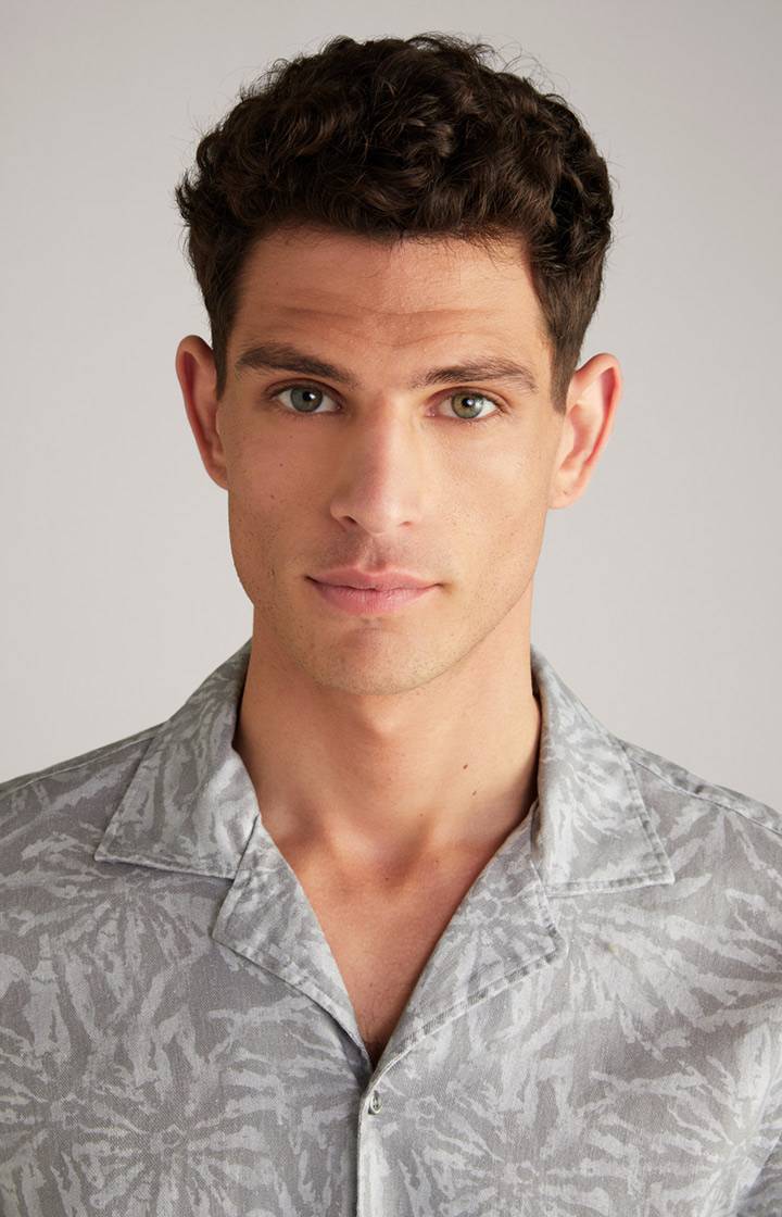 Joop Baumwoll-Leinen-Hemd Kawai In Hellgrau Gemustert