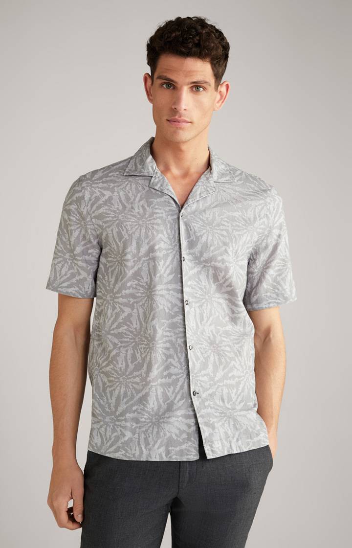 Joop Baumwoll-Leinen-Hemd Kawai in Hellgrau gemustert