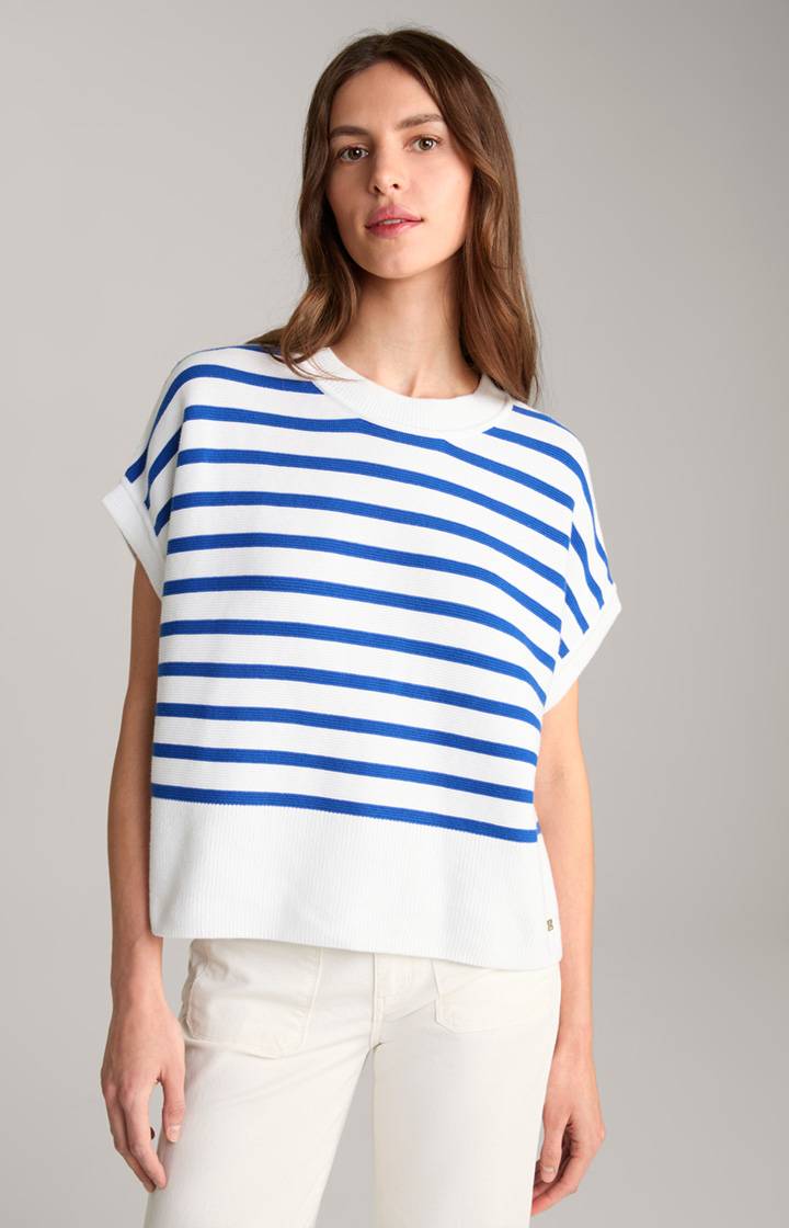 Joop Baumwoll-Strickpullover in Blau/Weiß gestreift