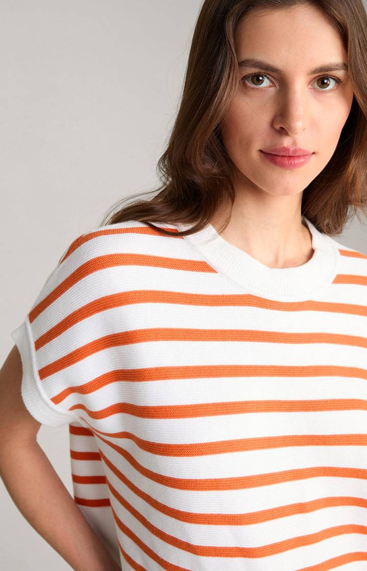 Joop Baumwoll-Strickpullover In Orange/Weiß Gestreift