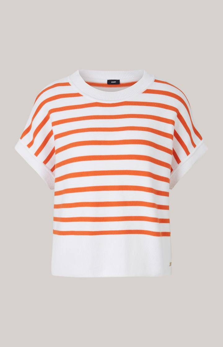 Joop Baumwoll-Strickpullover In Orange/Weiß Gestreift