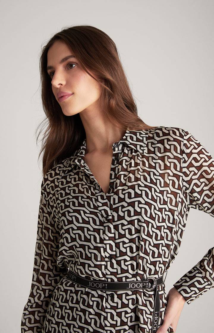 Joop Georgette-Hemdblusenkleid In Braun/Creme/Schwarz Gemustert