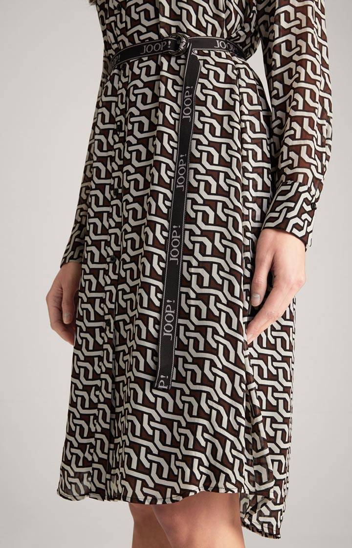 Joop Georgette-Hemdblusenkleid In Braun/Creme/Schwarz Gemustert