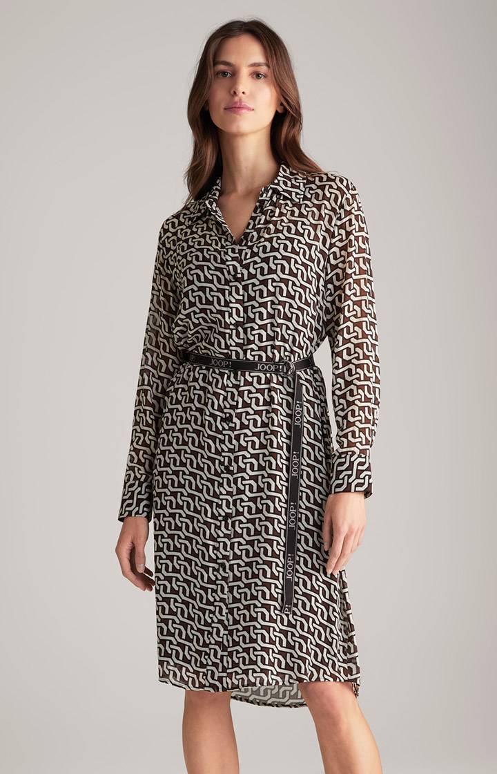 Joop Georgette-Hemdblusenkleid in Braun/Creme/Schwarz gemustert