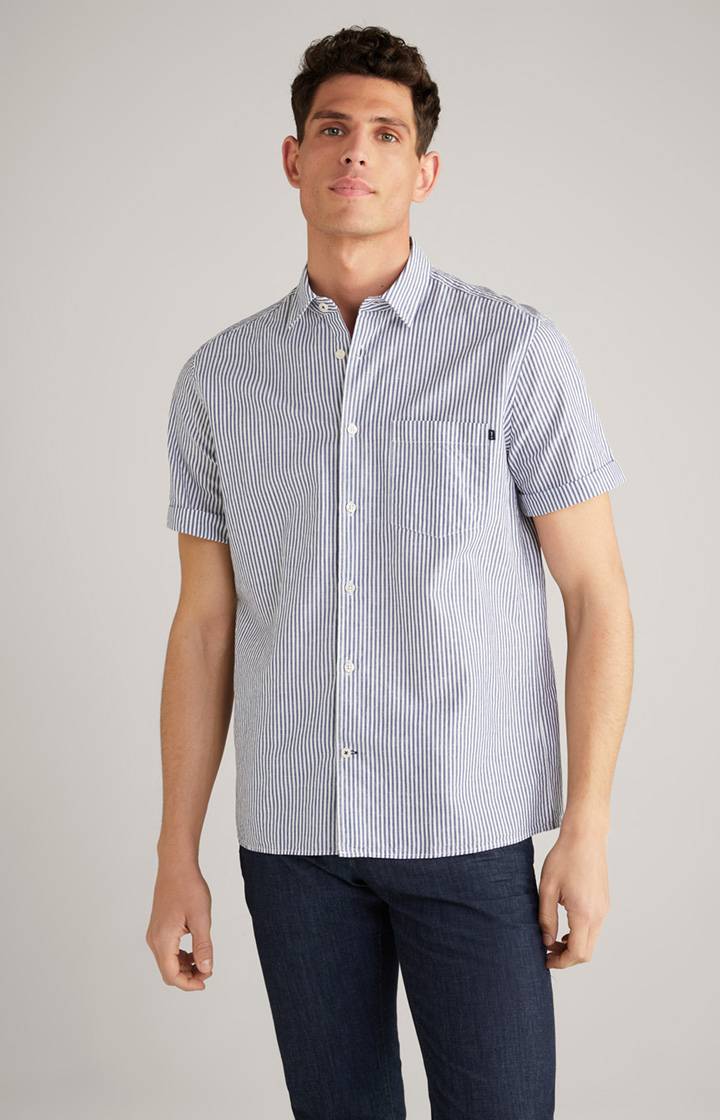 Joop Baumwoll-Leinen-Hemd Herry in Blau gestreift