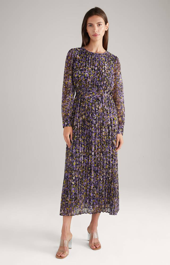Joop Chiffon-Plissee-Kleid in Lila/Gelb gemustert