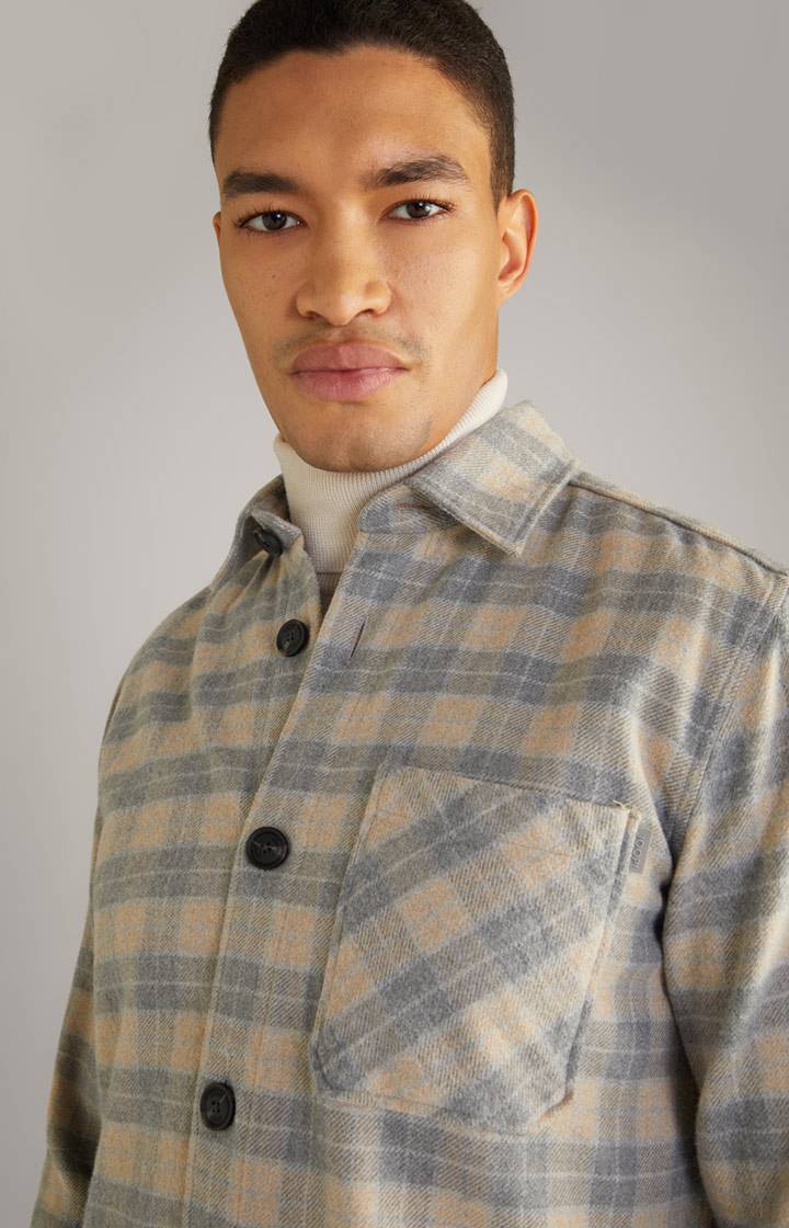 Joop Flanell-Hemd Kalan In Grau/Beige Gemustert