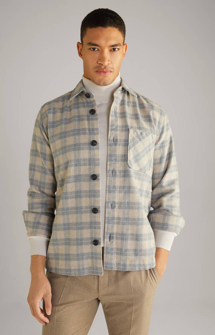 Joop Flanell-Hemd Kalan in Grau/Beige gemustert