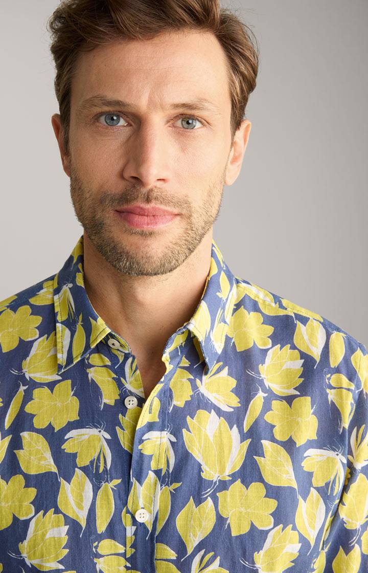 Joop Hemd Hanson In Dunkelblau/Gelb Gemustert