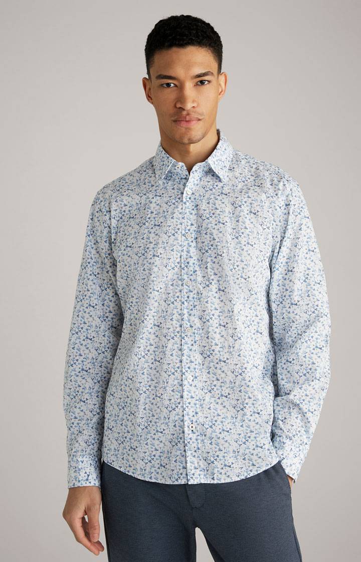 Joop Hemd Hanson in Weiß/Blau gemustert