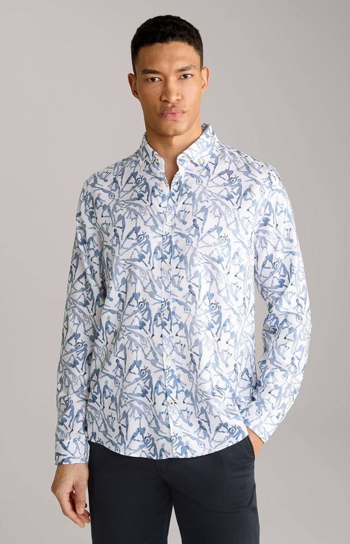 Joop Hemd Heli in Weiß-Blau gemustert