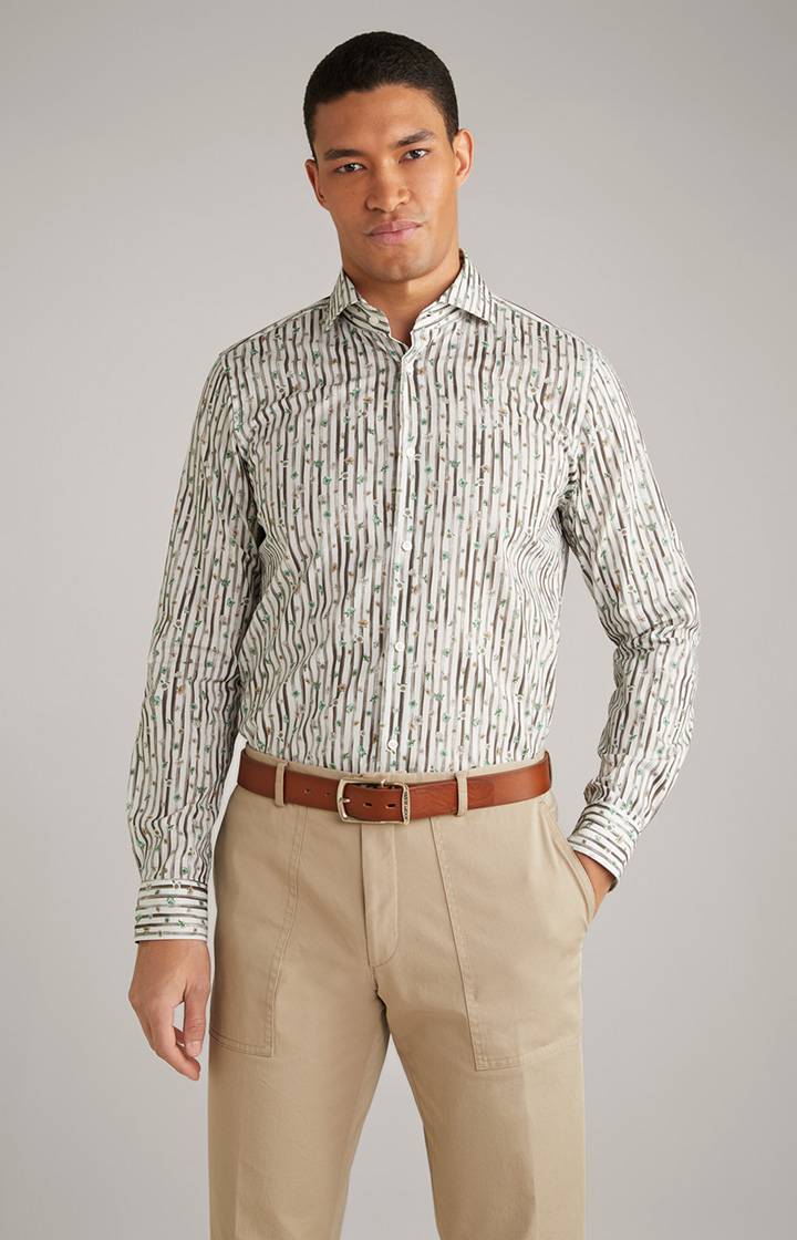 Joop Hemd Pai in Offwhite/Hellgrün/Braun gemustert